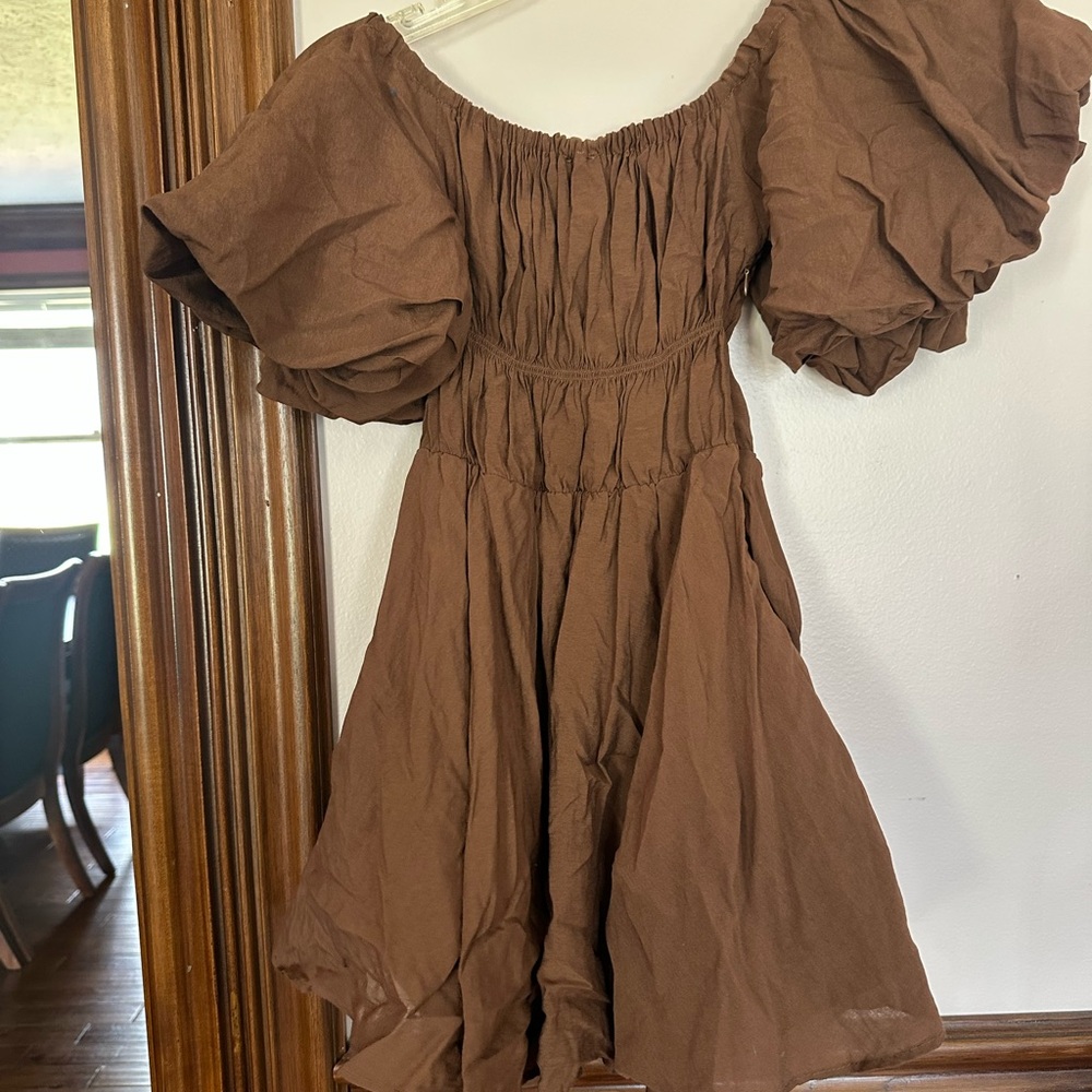 Princess Polly Brown Puff-Sleeve Mini Dress
